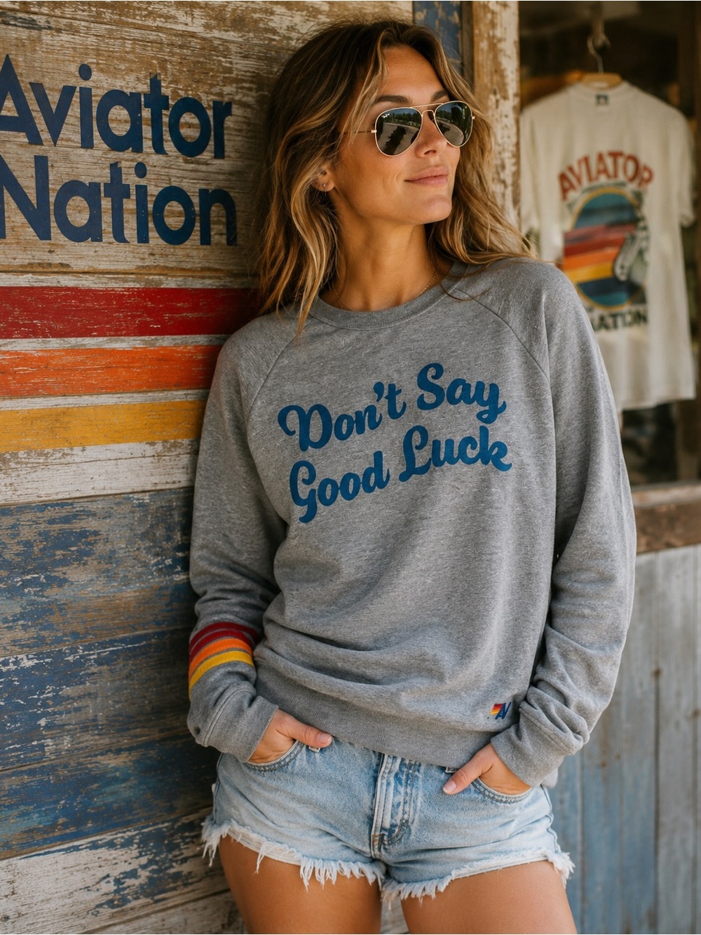 Rare Aviator Nation Grey 'Don't Say Good Luck' Sweatshirt XS